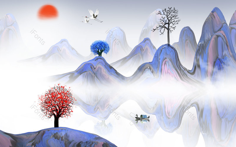 中国风手绘风景意境山水插画背景设计,插画/手绘图,插画/手绘图库,插画/手绘图下载,插画/手绘
